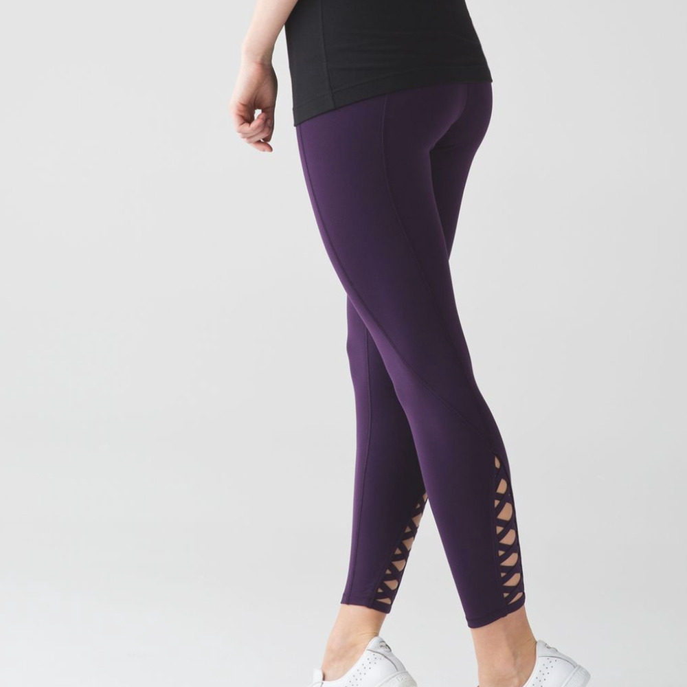 Lululemon Pure Practice Pant Purple Deep Zinfandel Size 4 Criss Cross Ankle